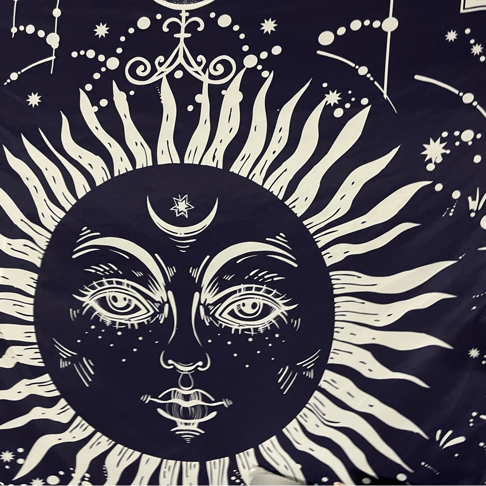 Celestial Sun and Moon Wall Tapestry - Black and White